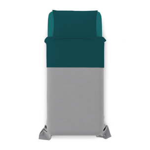 COMPLETO LETTO NATURAL COLOUR MADE IN ITALY COTONE-PETROLIO/BOTTIGLIA SINGOLO