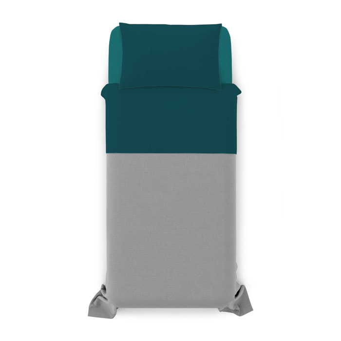 COMPLETO LETTO NATURAL COLOUR MADE IN ITALY COTONE-PETROLIO/BOTTIGLIA SINGOLO