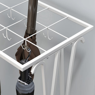 Paragüero Moderno Rectangular Soporte de Paraguas de Acero con 24 Ganchos 21 Espacios y Bandeja Recogegotas Extraíble Paragüero para Entrada Oficina 50x24x68 cm Blanco