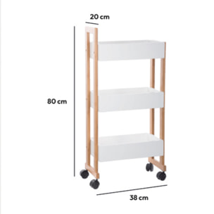 Desserte 3 niveaux à roulettes Bambou blanc Naturéo