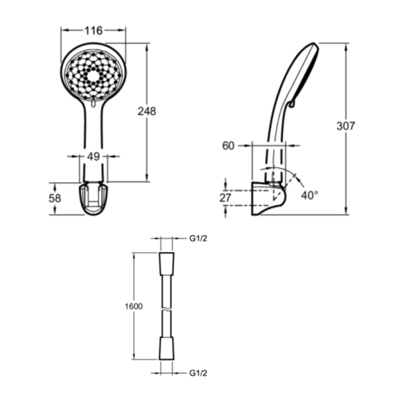 Douchette 3 jets Awaken organic avec support