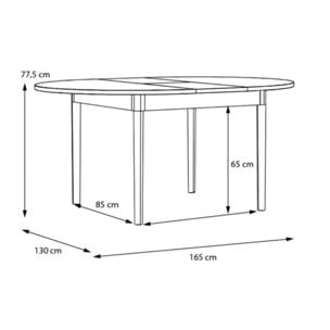 Table de repas ronde extensible 130 à 165 cm décor chêne - BEVERLY