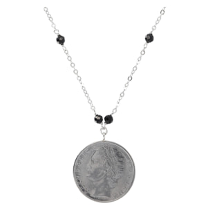 Collana Catena Rolo con Spinello Nero e Pendente Moneta 100Lire