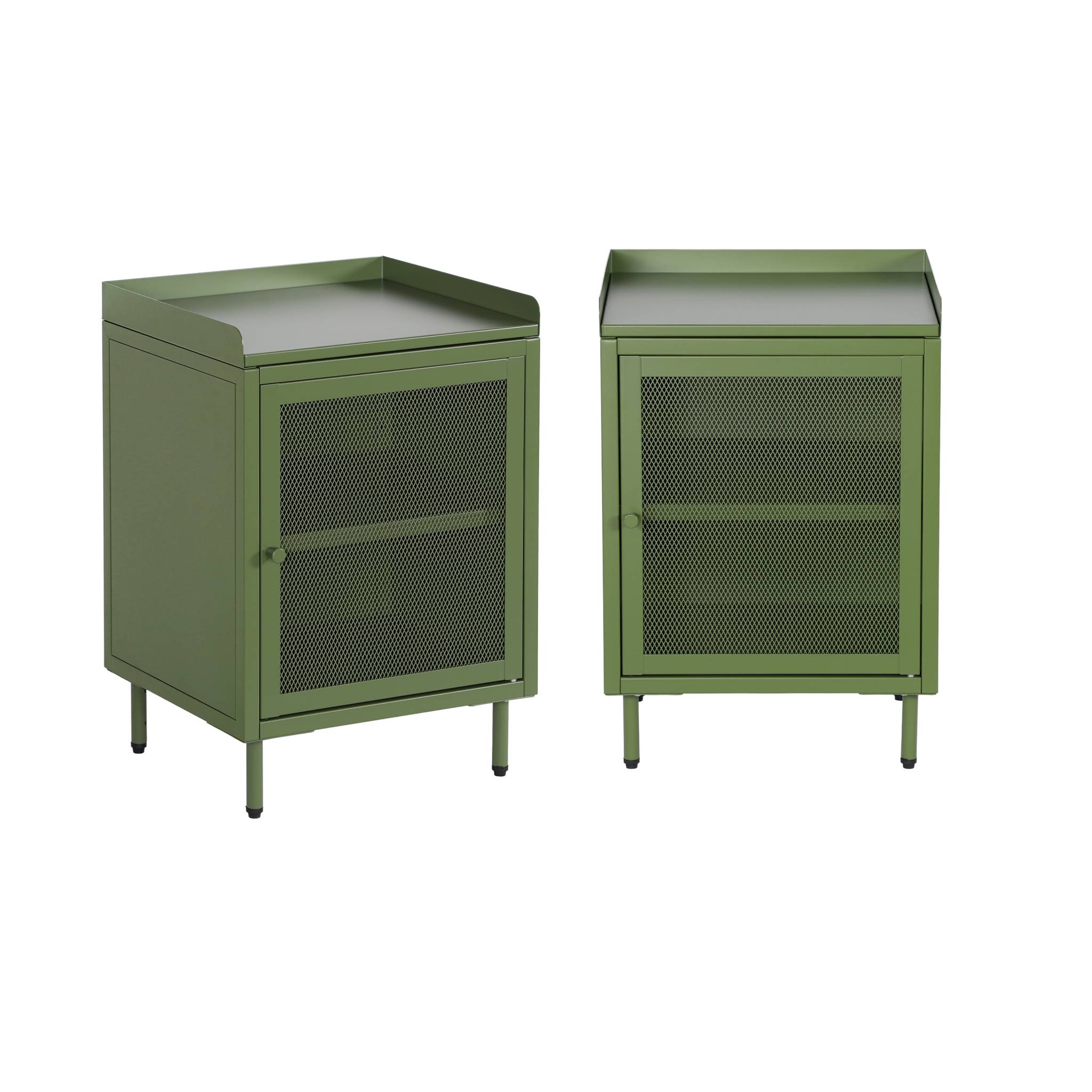 Lot de 2 tables de chevet industrielles métal vert 1 porte grillagée. 40 x 37 x 58.5 cm - Ohio