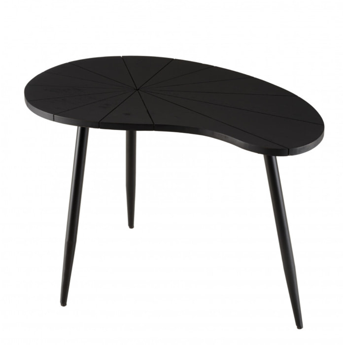 JAMES - Table d'appoint ovoïde plateau texturé noir mat pieds fer noir