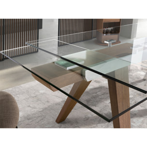 Mesa comedor extensible rectangular con tapa de cristal templado 180x100x76cm