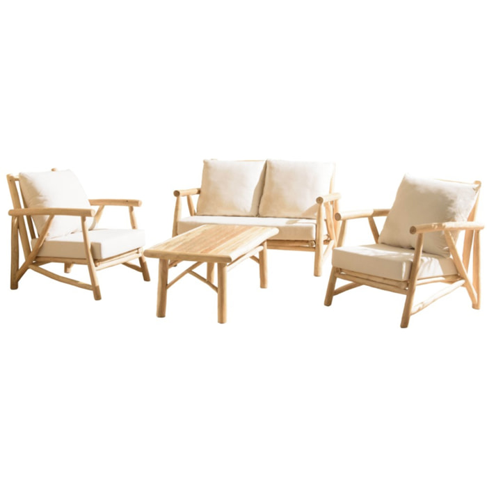 WILL - Ensemble MADURA : canapé 2 p. 2 fauteuils 1 table basse en teck