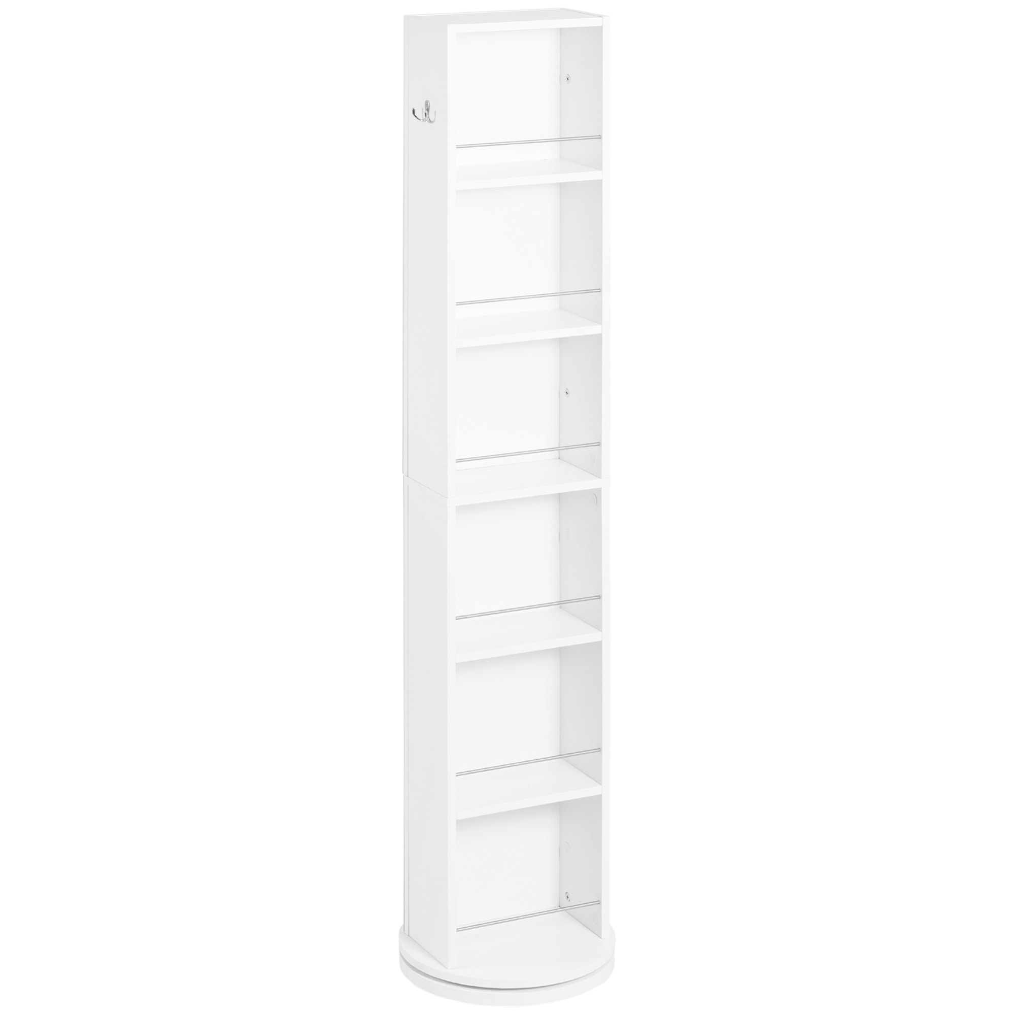 Armario Alto de Baño Giratorio Columna Auxiliar de Baño de 6 Niveles con Espejo de Cuerpo Entero para Dormitorio Aseo 36x36x171 cm Blanco