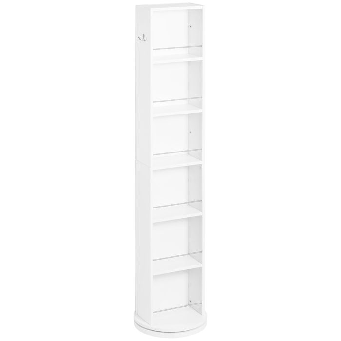 Armario Alto de Baño Giratorio Columna Auxiliar de Baño de 6 Niveles con Espejo de Cuerpo Entero para Dormitorio Aseo 36x36x171 cm Blanco