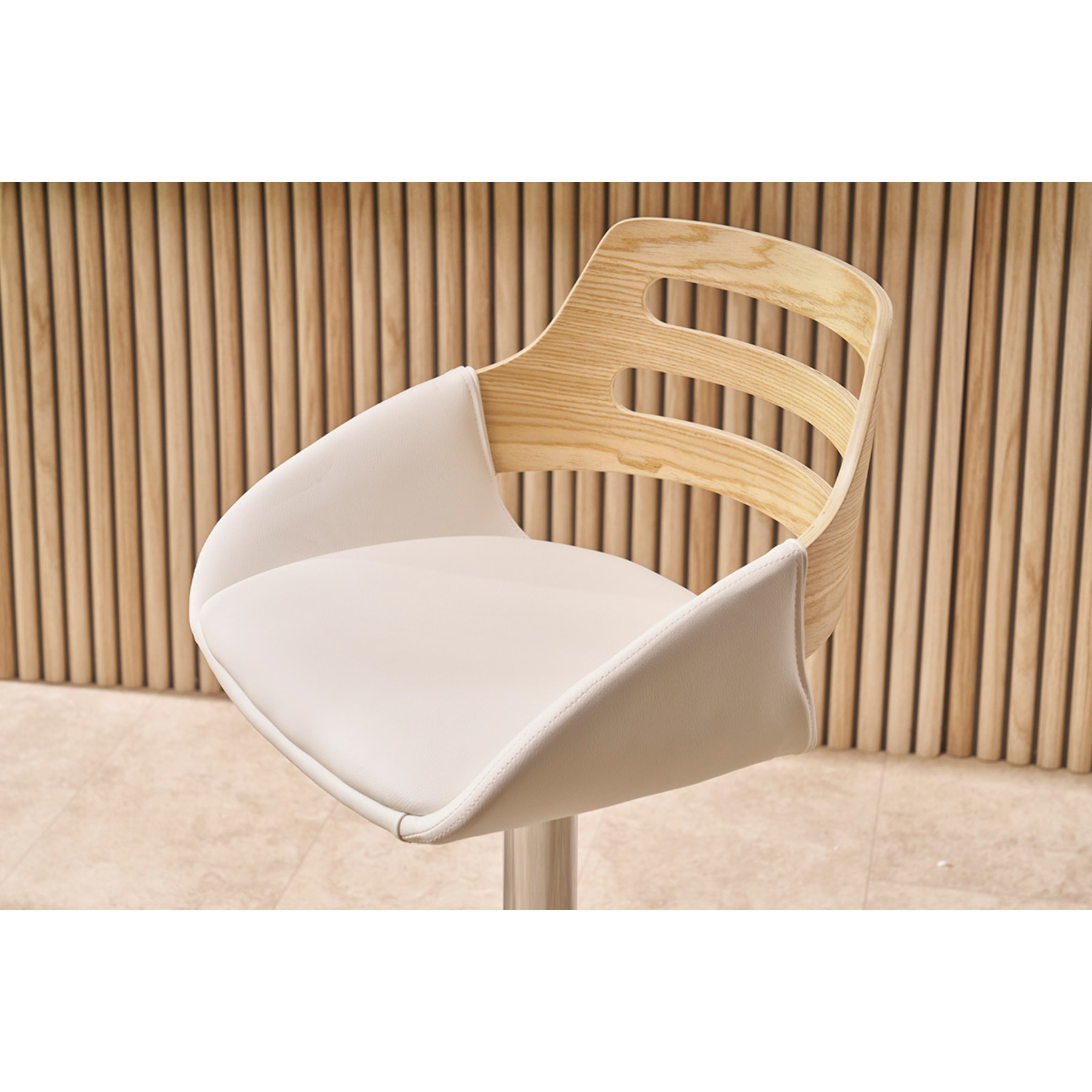 Tabouret de bar relevable design blanc et chêne PERNIK