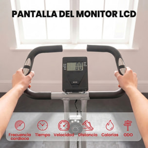 SPORTNOW Bicicleta Estática Plegable, Bicicleta Estática Casa Silenciosa con 8 Niveles Resistencia Magnética, Monitor LCD, Asiento Ajustable, Volante, Sensor Ritmo, Soporte Teléfono y Ruedas, Gris