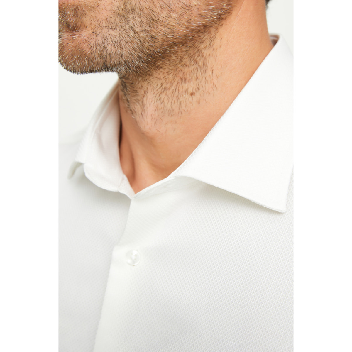 Camicia Uomo 1 Bottone Francese Slim Cotone Unito Bianco