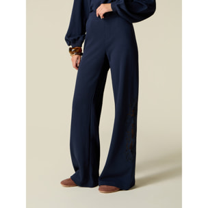 Oltre - Joggers de felpa con detalles de encaje sangallo - Azul
