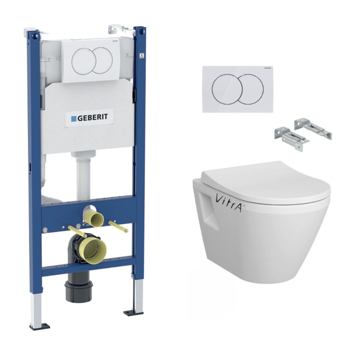Pack Bati-support Geberit Duofix 112cm + WC sans bride Vitra Integra + Abattant softclose + Plaque blanche