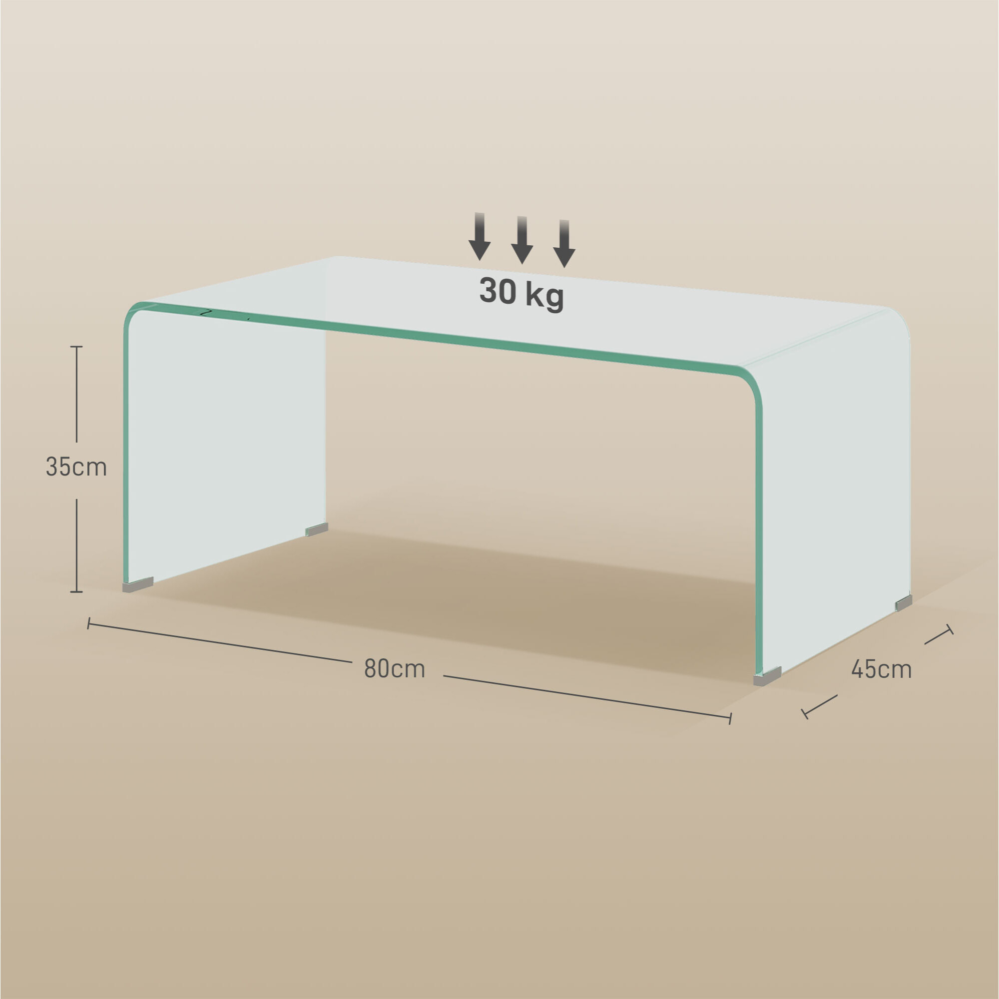 Table basse design contemporain dim. 80L x 45l x 35H cm verre trempé 10 mm transparent