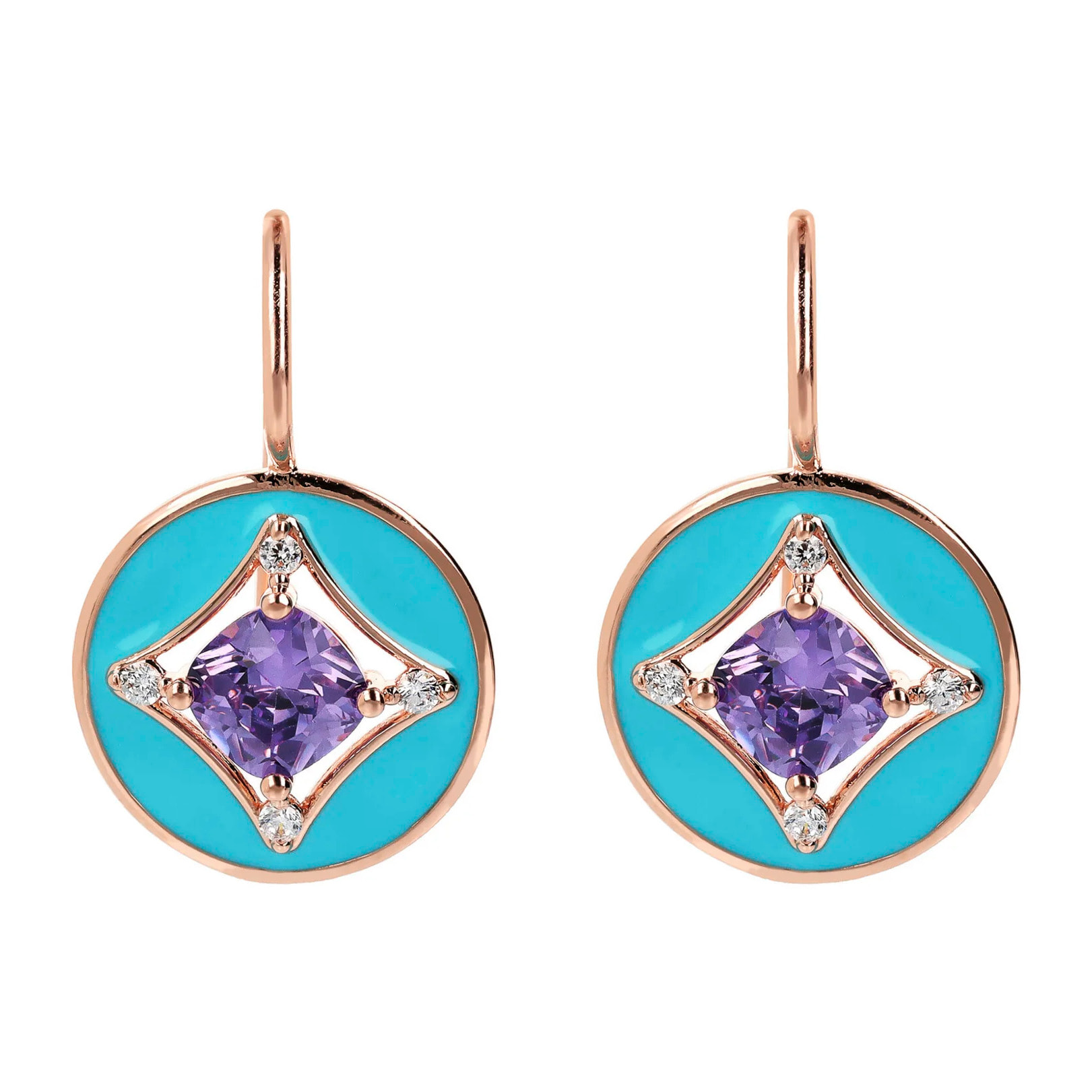 Orecchini Pendenti Étoile con Elemento Tondo Smaltato Viola e Cubic Zirconia Blu
