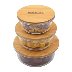 Set de 3 boîtes rondes en verre bambou - 400ml 620ml 950ml