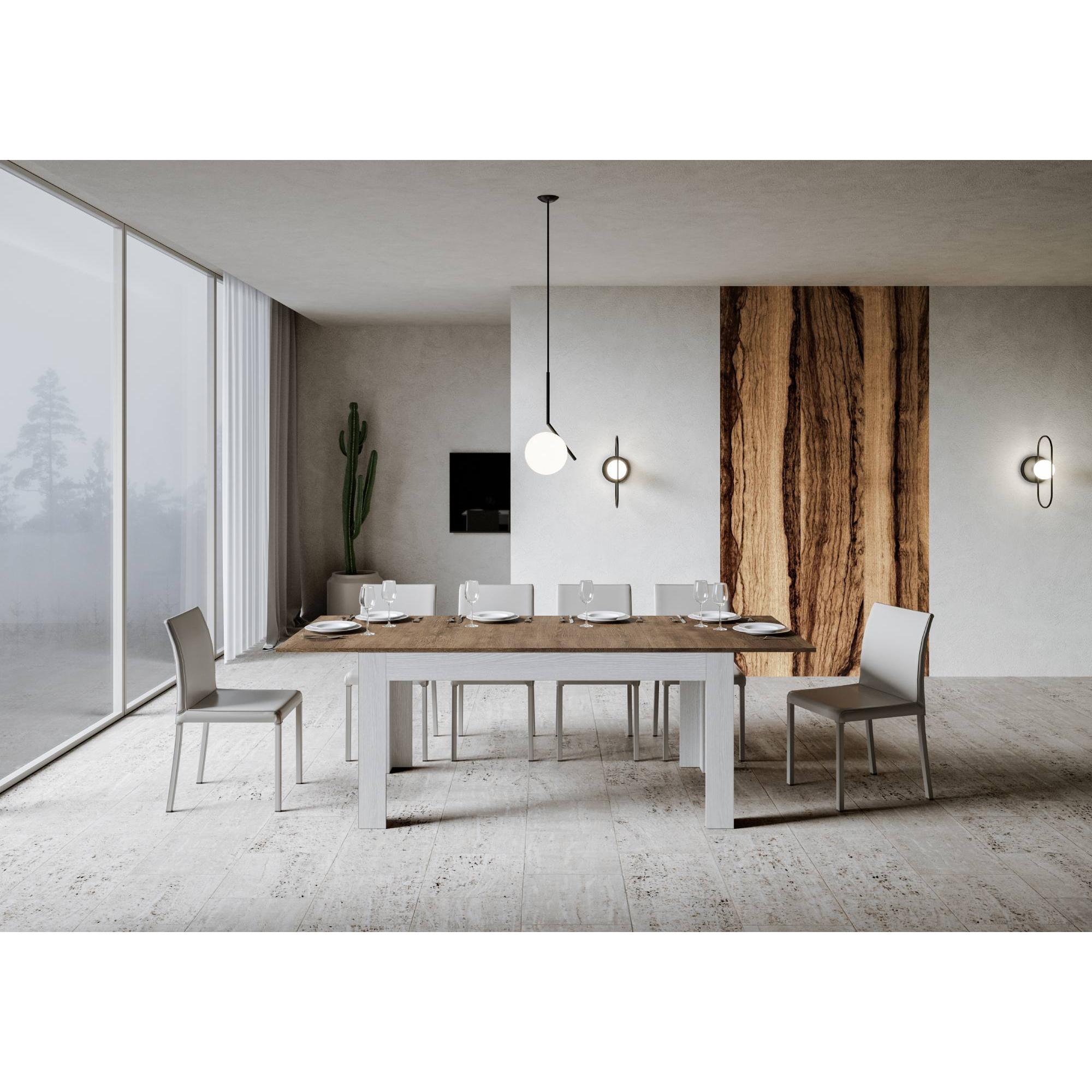 Mesa extensible 90x160/220 cm Bibi Mix tapa Nogal patas Fresno Blanco