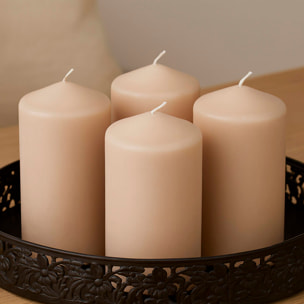 Set de 4 velas de cera en color arena ø5x10cm y 25h de combustión