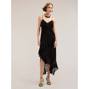 Motivi - Vestido midi con volantes tipo rouches - Negro