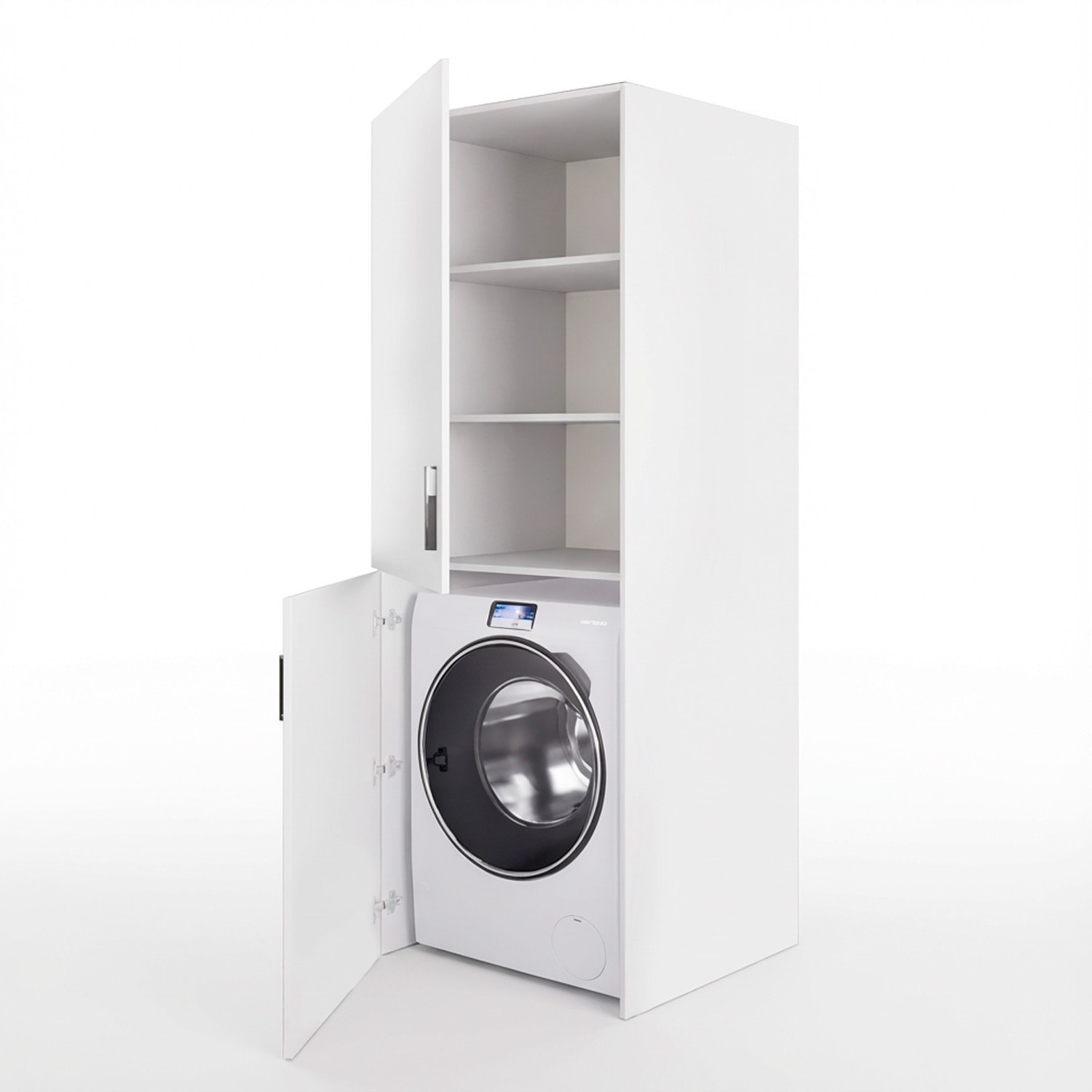 Mobile Lavatrice Asciugatrice Con 2 Ante E Ripiani Mobiletto Lavanderia Bagno Armadietto Verticale Salvaspazio Vano Incasso  70 × 70 × 180 Cm Bianco