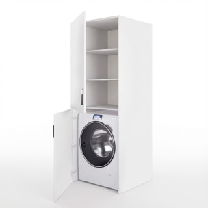 Mobile Lavatrice Asciugatrice Con 2 Ante E Ripiani Mobiletto Lavanderia Bagno Armadietto Verticale Salvaspazio Vano Incasso  70 × 70 × 180 Cm Bianco