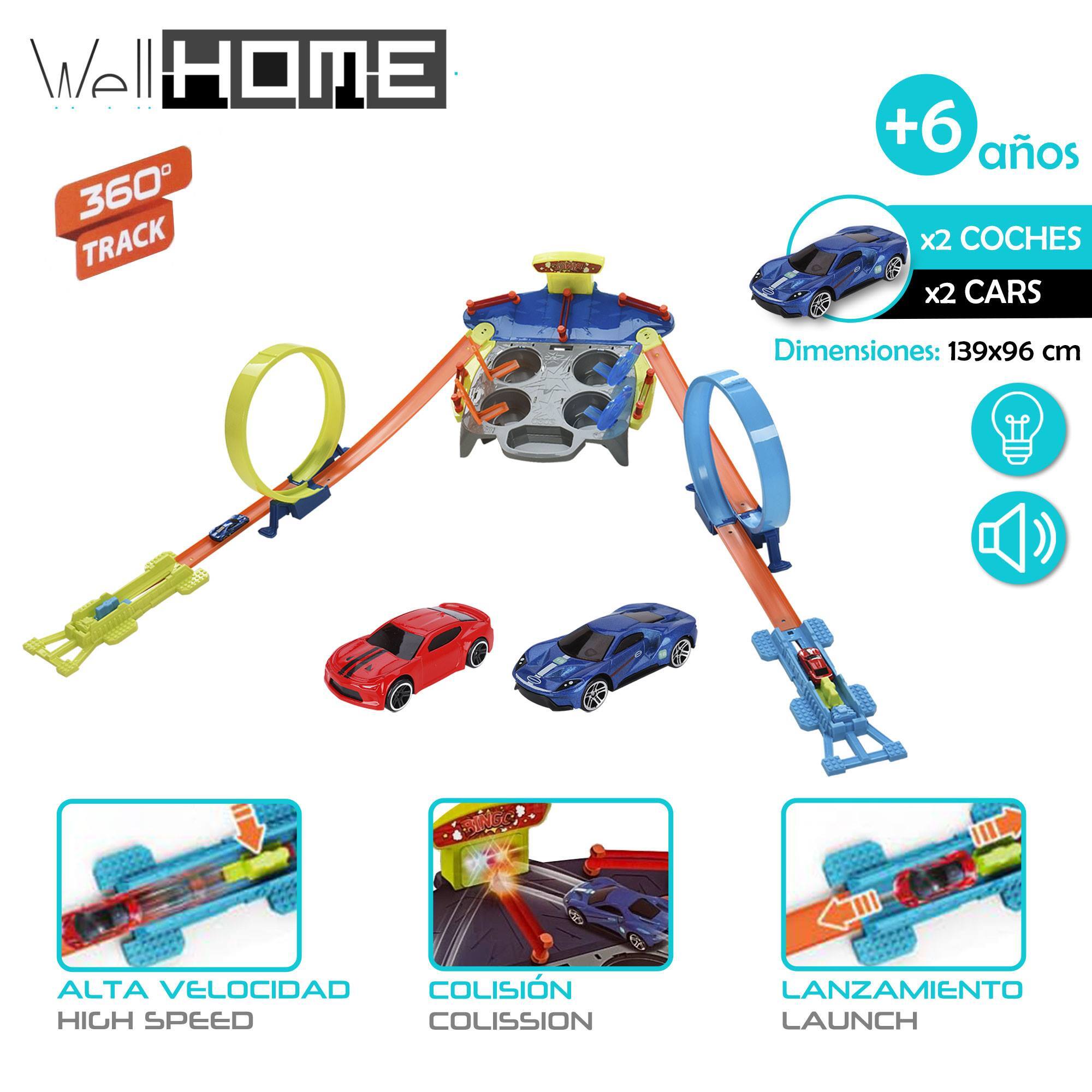 Well home juguete de pista de carreras con luz y sonido + 2 coches