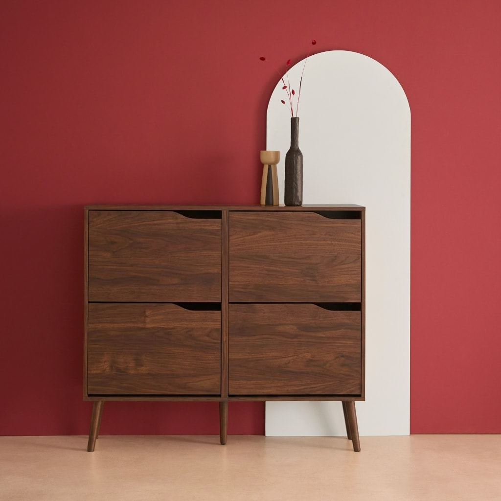 Meuble à chaussures décor bois 4 abattants NEPAL