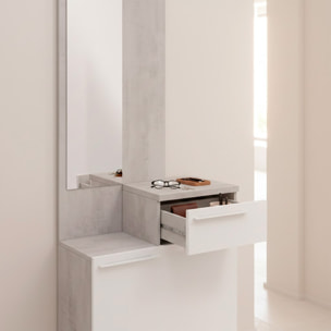 Mobile Da Ingresso Set Con Specchio E Scarpiera a Ribalta Mobile Salvaspazio Con Cassetto e Ripiani Per Ingresso 61x28x185 Cm Bianco E Grigio Cemento