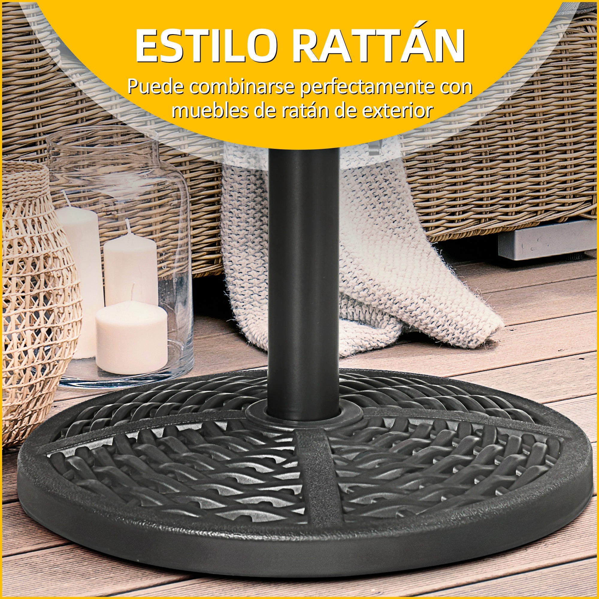Base de Sombrilla Redonda Soporte para Parasol con Relleno de Cemento Peso 9,5 kg para Poste de Parasol de Ø38/48 mm Negro