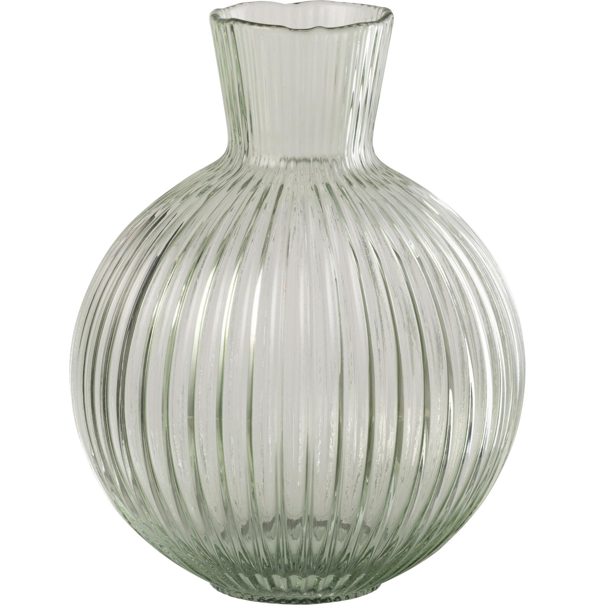 J-Line Vase Balle Cotelié - verre - gris vert - large