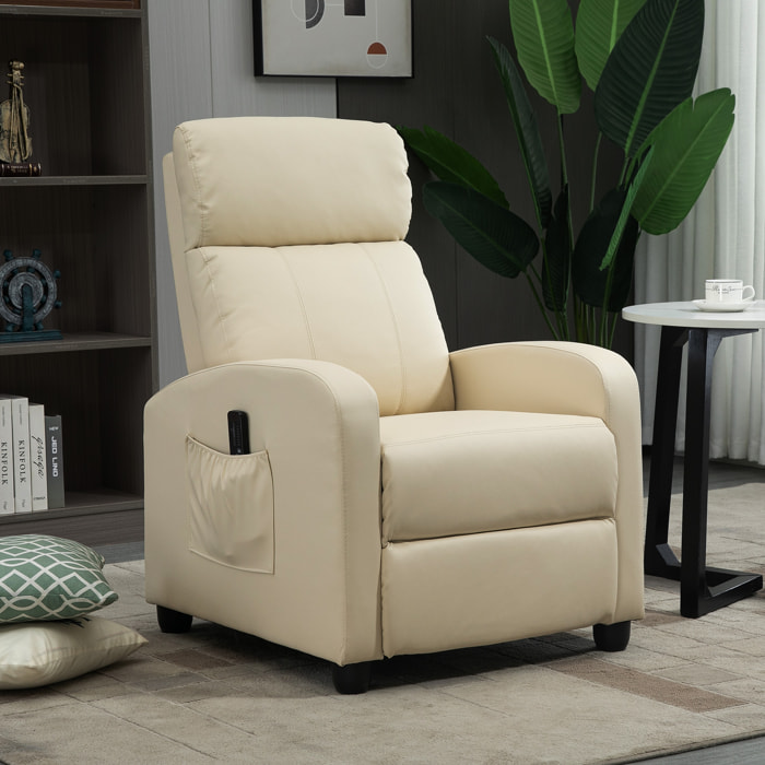 Fauteuil de relaxation et massage inclinaison dossier repose-pied réglable revêtement synthétique crème