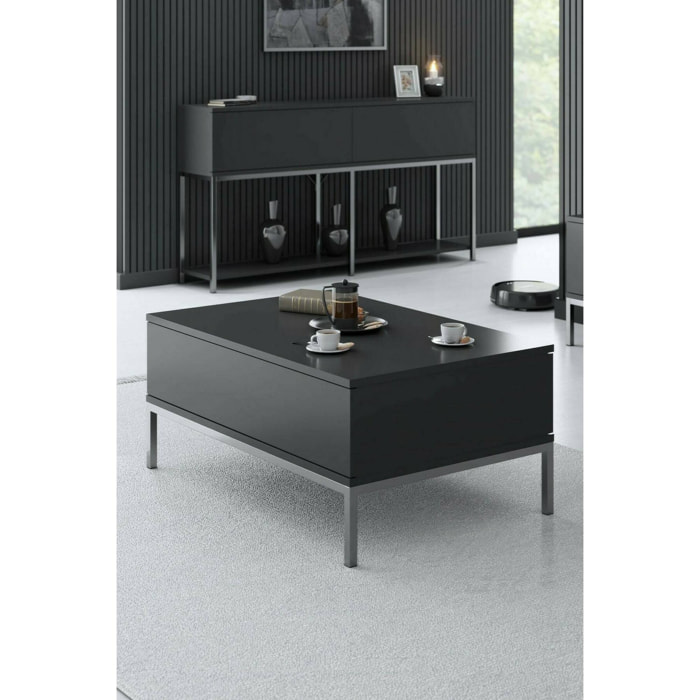 Tavolino da salotto Vespero, Tavolo basso da caffè, Portariviste per divano, Ripiano da soggiorno, 90x60h40 cm, Antracite e Argento