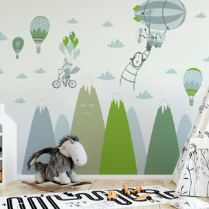 Stickers muraux enfants - Décoration chambre bébé - Autocollant Sticker mural géant enfant montagnes scandinaves ANIMAUX FARCEURS