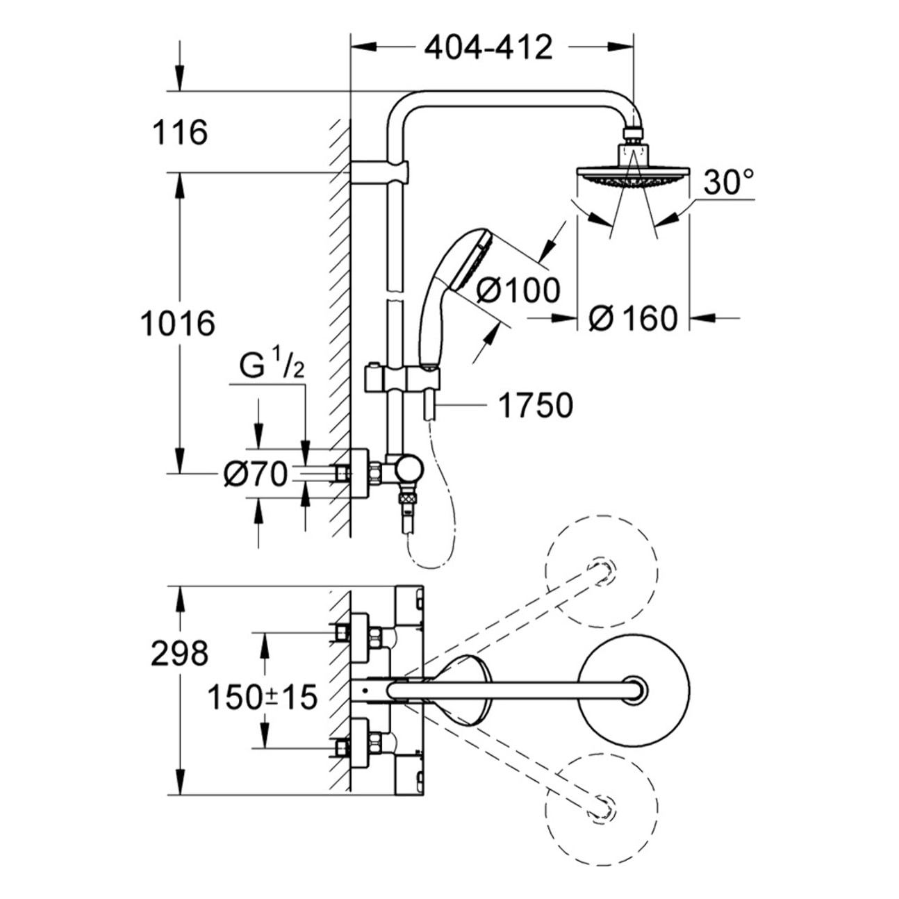 Colonne de douche avec mitigeur thermostatique Vitalio Start System 160, chromé