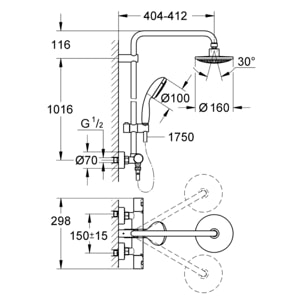 Colonne de douche avec mitigeur thermostatique Vitalio Start System 160, chromé