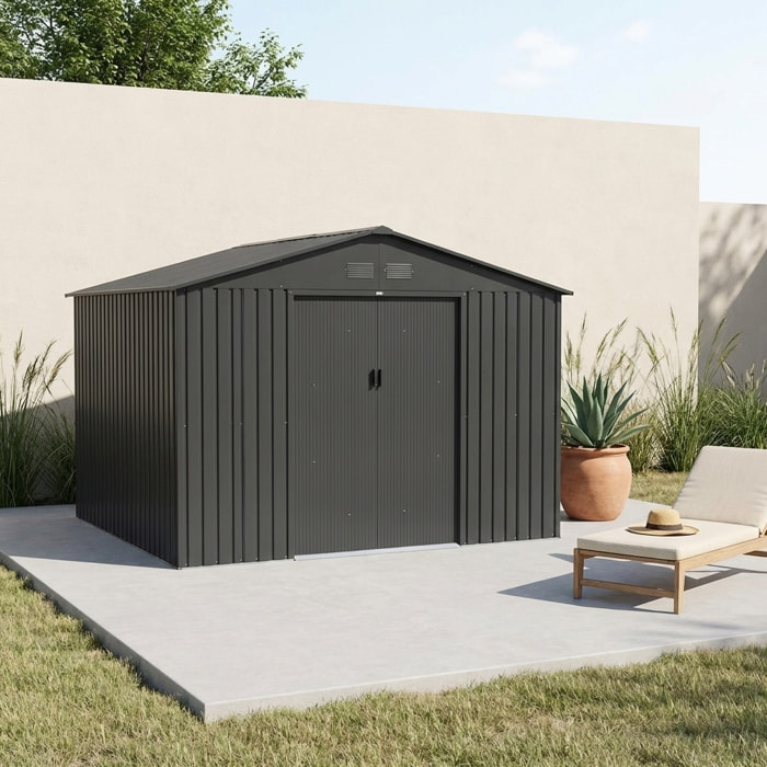 Abri de jardin métal 10,85m² avec kit d'ancrage BOULONNAIS