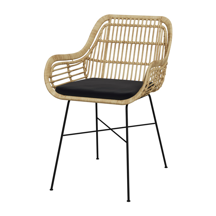 Chaise en rotin naturel et pieds en métal noir - Chiloe