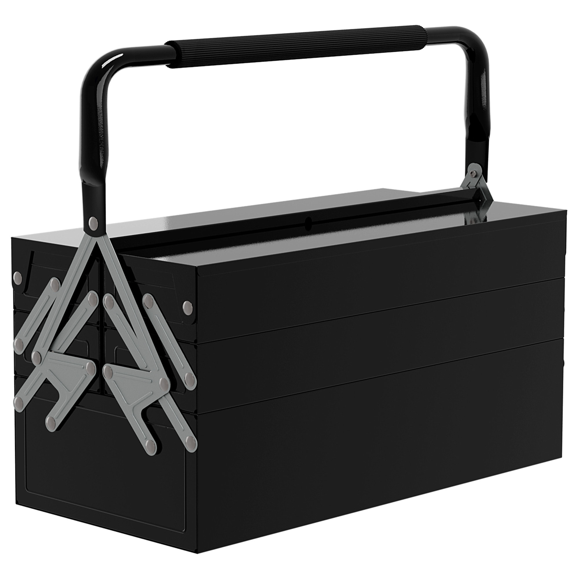 Caja de Herramientas Metálica, Maletín de Herramientas de Acero Plegable con 5 Bandejas y Asa, para Taller, Garaje, 45x20x34,5 cm, Negro
