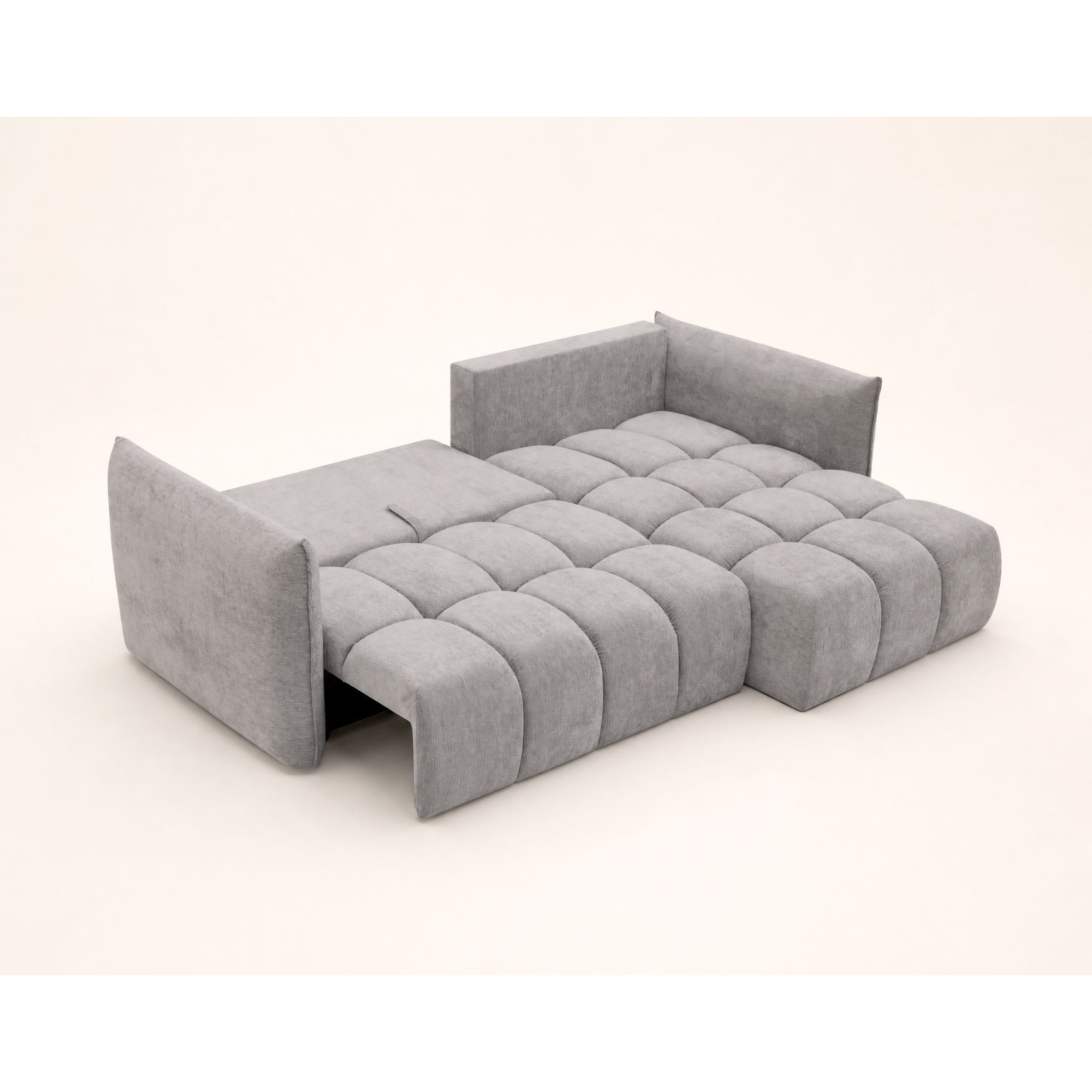 Ambroise - Canapé d'angle droit 4 places convertible avec coffre en velours texturé - Gris clair