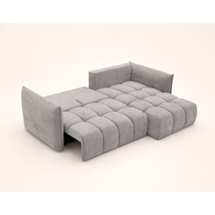 Ambroise - Canapé d'angle droit 4 places convertible avec coffre en velours texturé - Gris clair