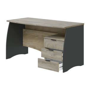 Scrivania con 3 Cassetti Bliss Scrittoio da Studio o Ufficio Mobile Desk da Soggiorno Sala da Pranzo 136 x 74 x 67 cm Colore Rovere E Grigio