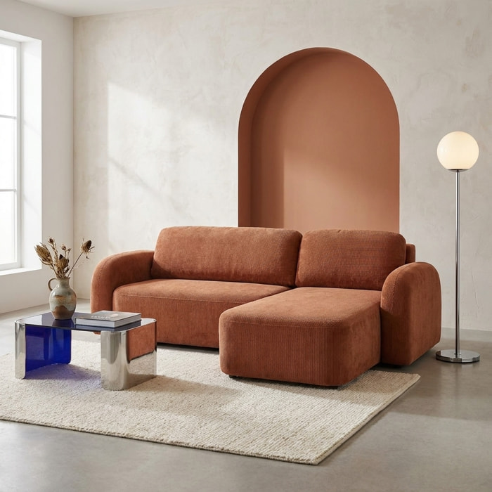 Canapé d'angle réversible convertible 3 places tissu avec coffre NOUMA
