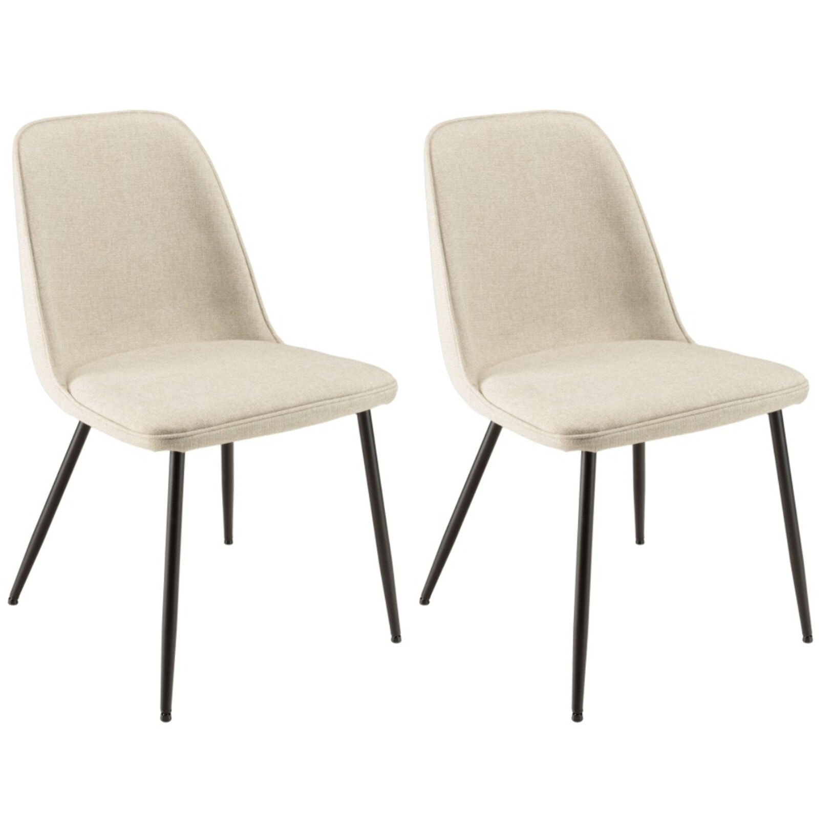 TOM - Lot de 2 chaises tissu écru dossier droit pieds acier noir