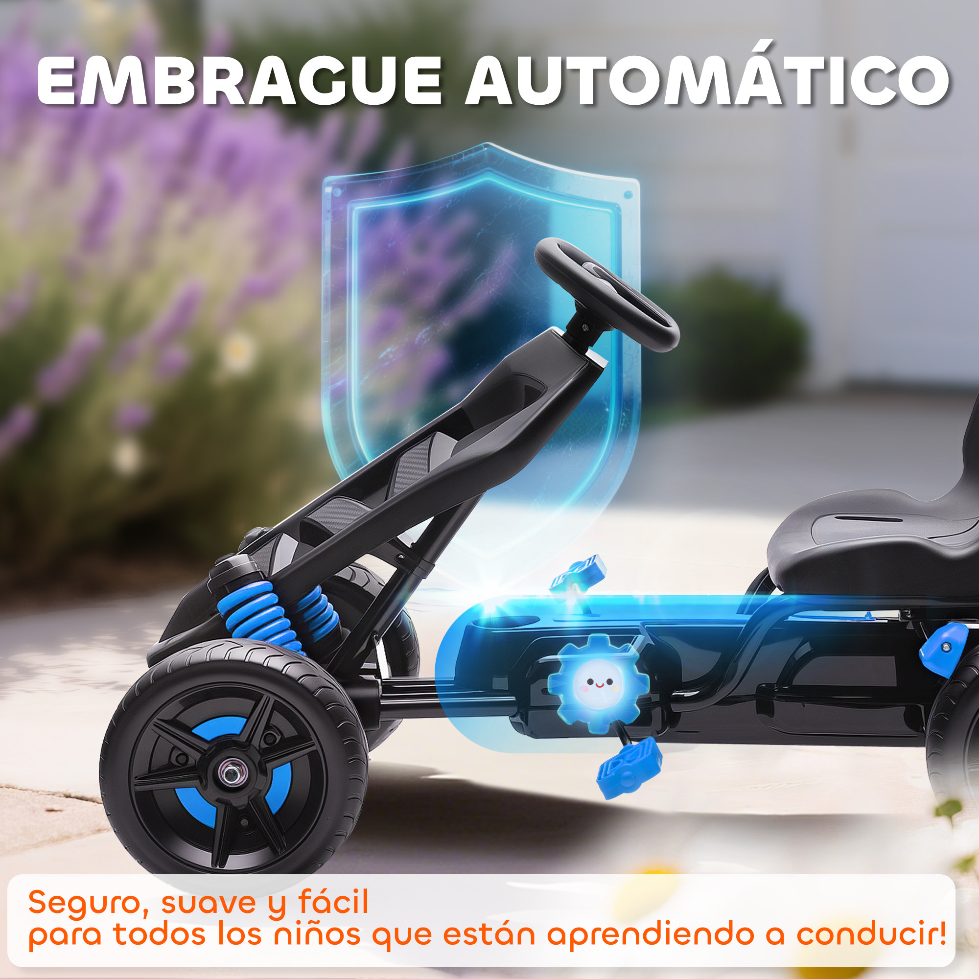 Kart Pedales para Niños de +3 Años Go Kart con Embrague Automático Freno Ruedas Antideslizantes de EVA y Marco Metálico Carga 50 kg Azul