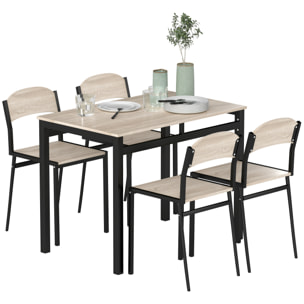 Juego de Mesa y Sillas de Comedor, Mesa de Cocina Rectangular con 4 Sillas, Estilo Moderno, Marco Metálico, para Espacios Pequeños, Salón, Roble y Negro