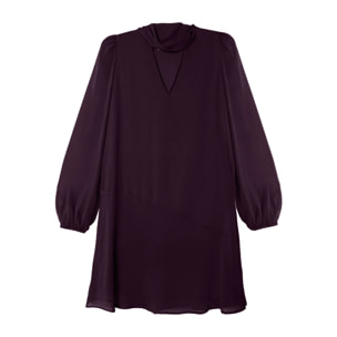 Vestido corto manga abullonada y lazada