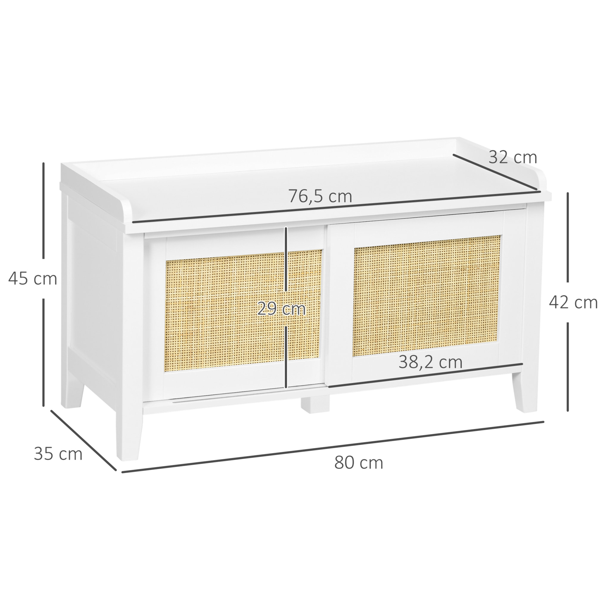 Meuble chaussures banc à chaussures 2 en 1 style bohème chic 2 portes coulissantes - MDF blanc cannage rotin