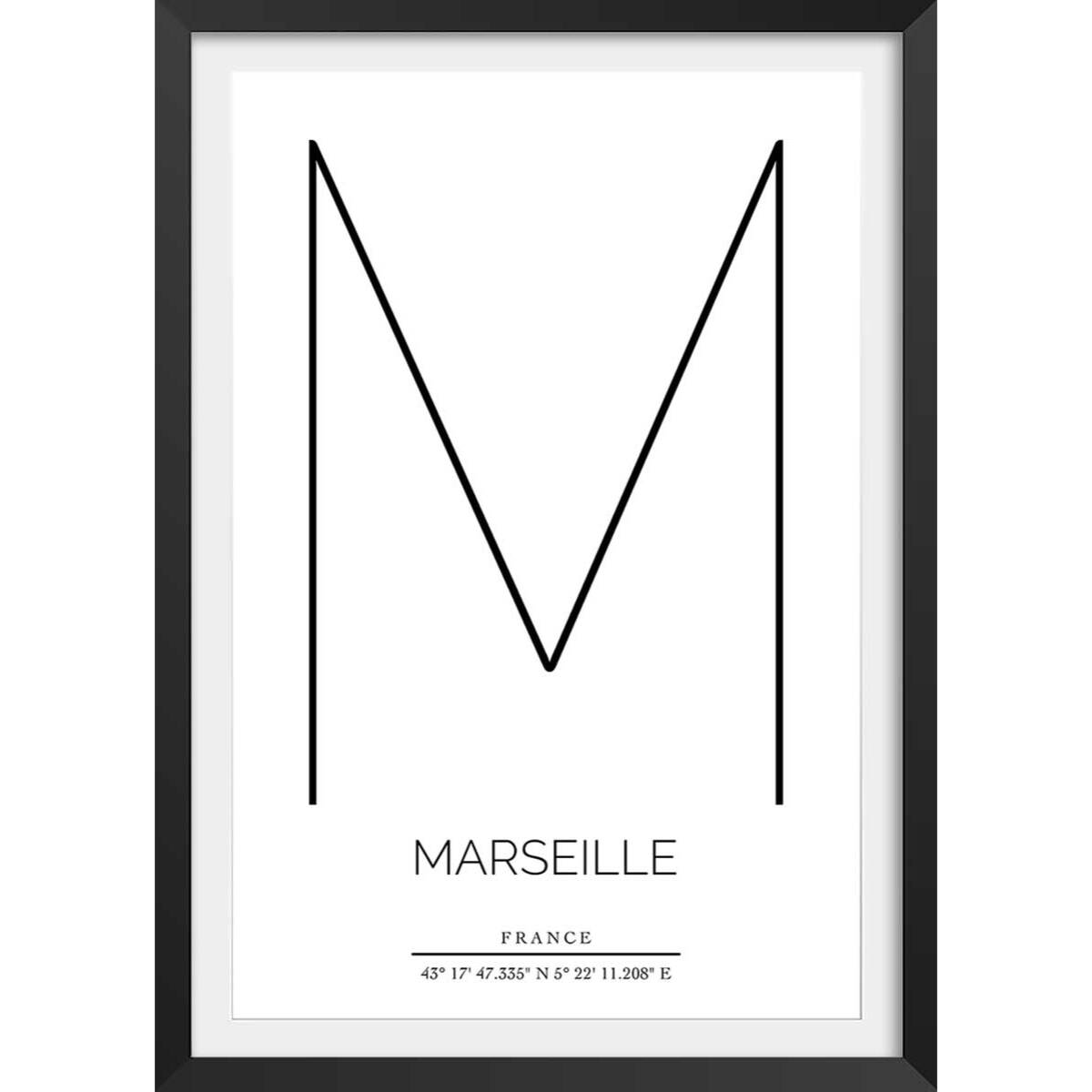 Poster m marseille Affiche + cadre en bois - Noir