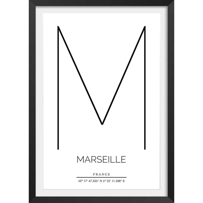 Poster m marseille Affiche + cadre en bois - Noir